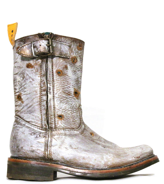 totally blown x pskaufman... No. 0030 HIGHWAY zip boot white w/ bronze - pskaufmanfootwear
