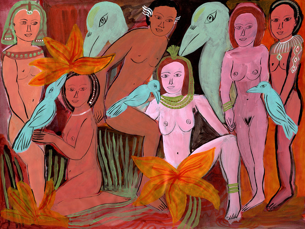 Five Figures and Five Birds in Flower Trance - pskaufmanfootwear