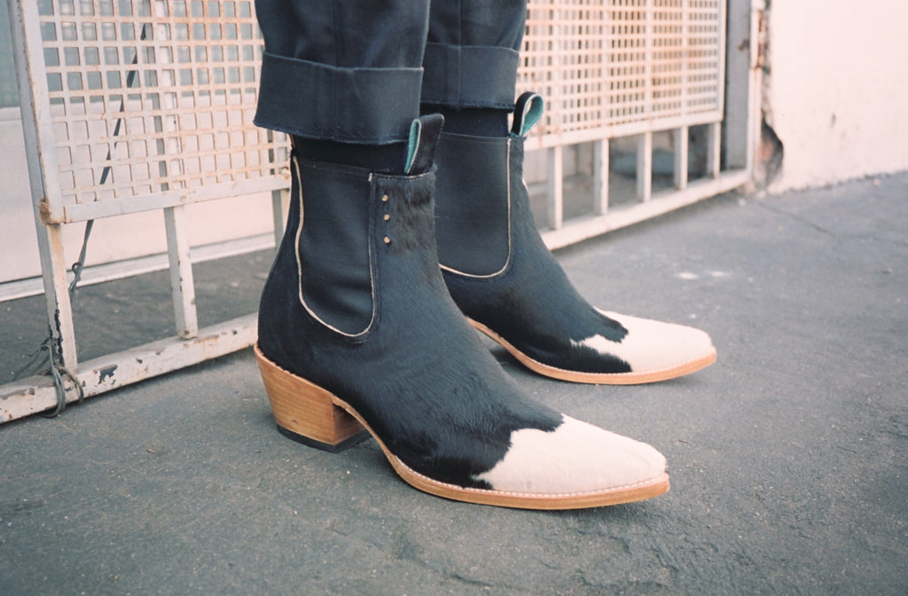 No.1001 FREEWAY chelsea boot Black + White Fur MEN - pskaufmanfootwear
