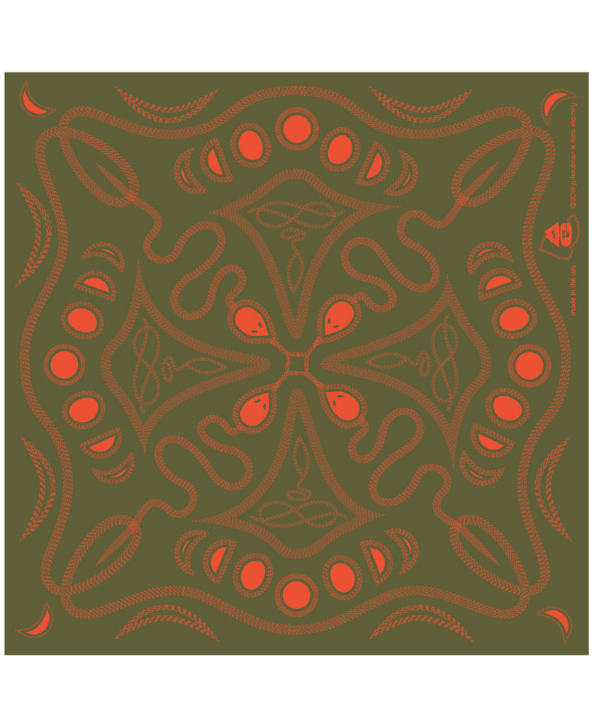 pskaufmanxME snakey bandana/ safety orange on army green