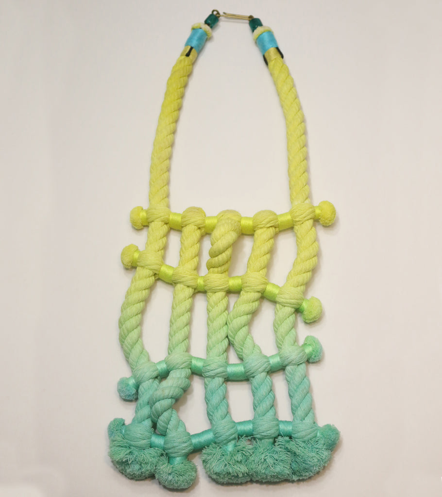 Neon Zinn Green Fade Wavy Grid Rope Necklace - pskaufmanfootwear