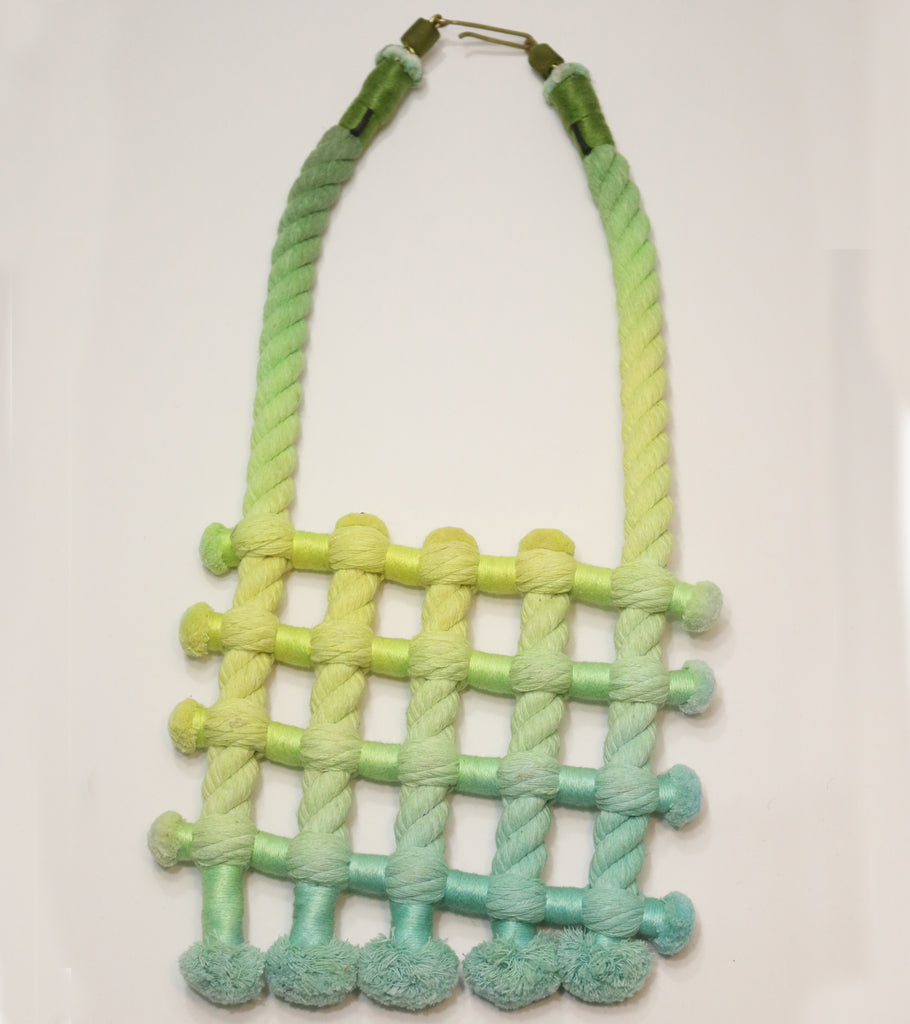 Neon Zinn Green Fade Grid Rope Necklace