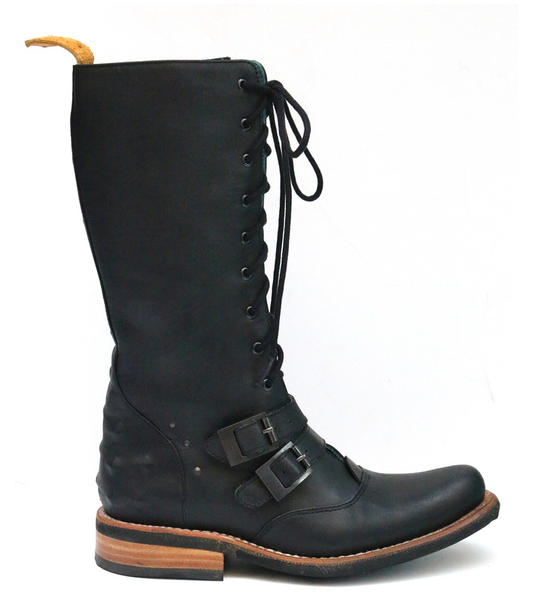 No.1036 TARMAC tall buckle lace boot Black - pskaufmanfootwear