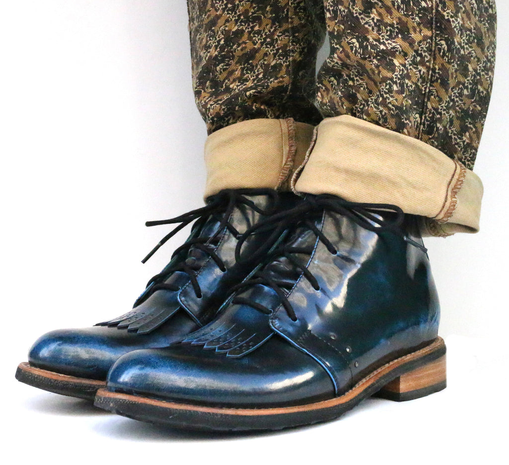 No.1048 RUNWAY chukka boot with kiltie Black blue ruboff - pskaufmanfootwear