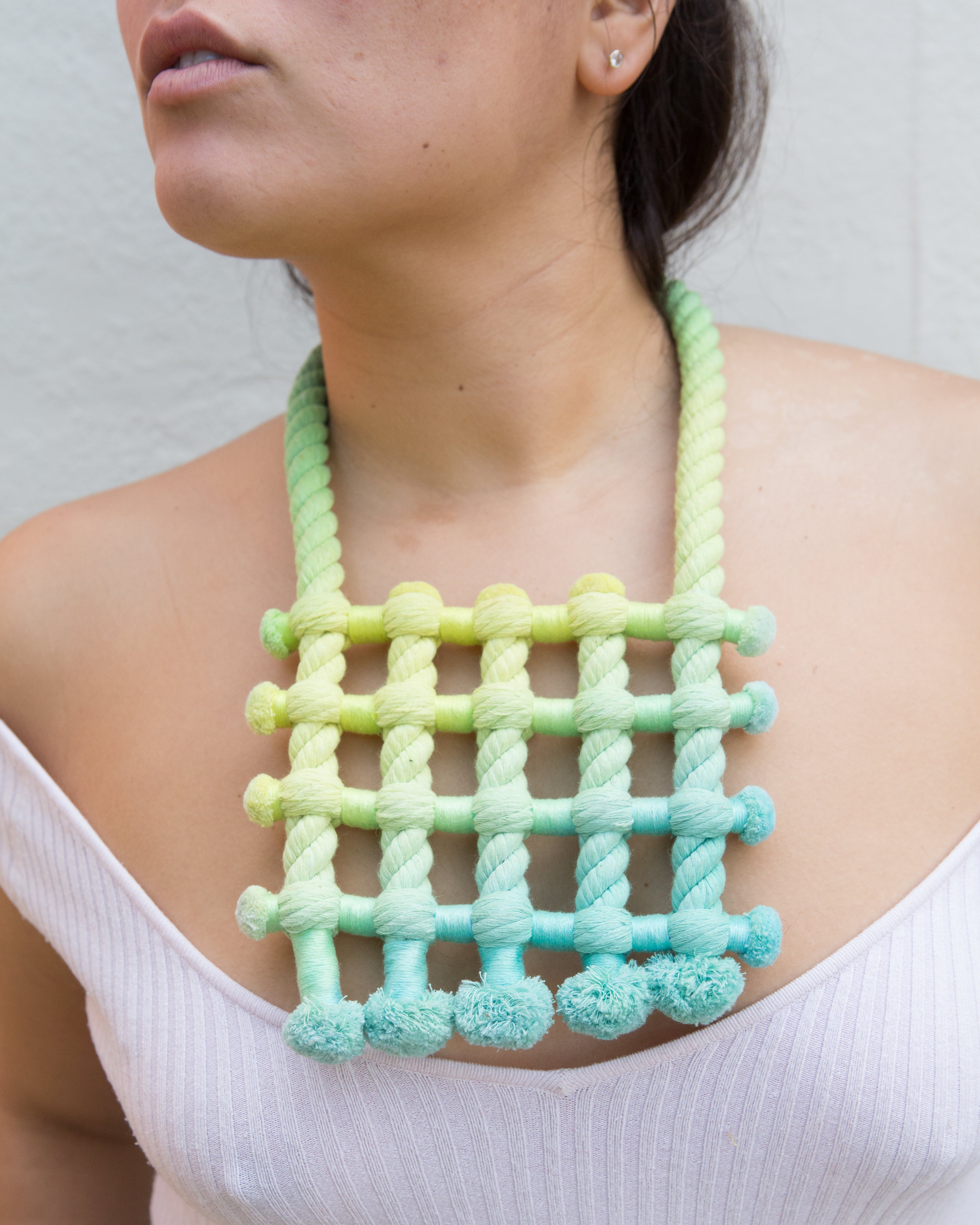 Neon Zinn Green Fade Grid Rope Necklace