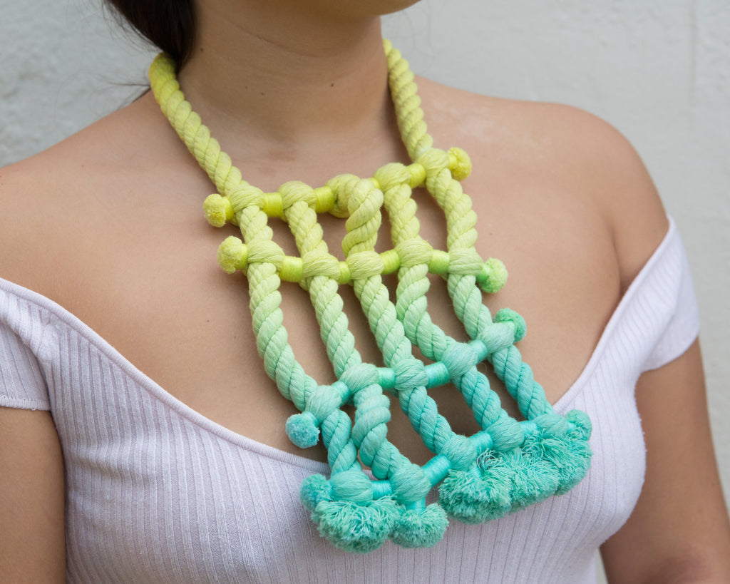 Neon Zinn Green Fade Wavy Grid Rope Necklace - pskaufmanfootwear