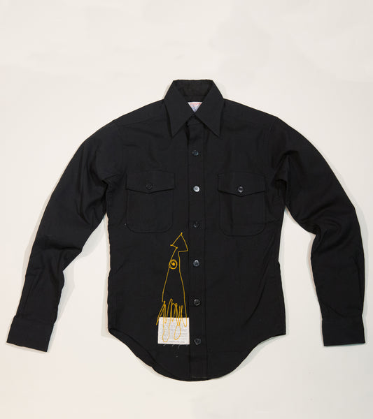Long sleeve black button up shirt: squid and seal - pskaufmanfootwear