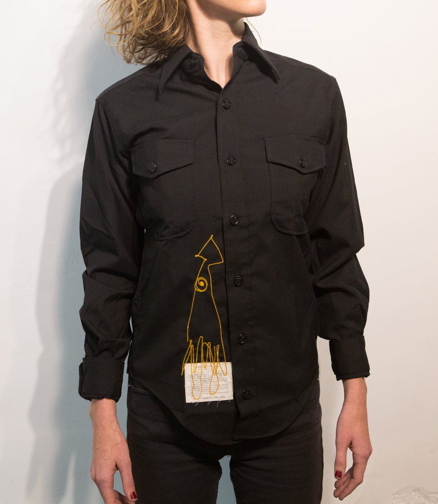 Long sleeve black button up shirt: squid and seal - pskaufmanfootwear
