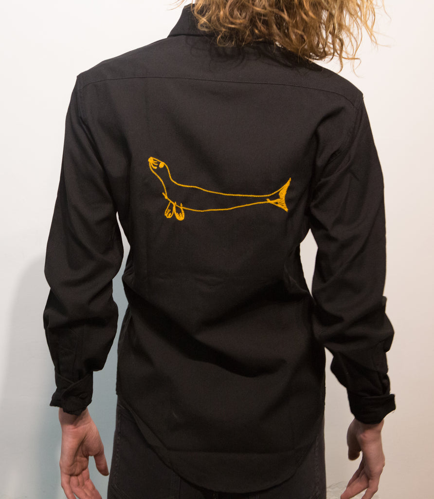 Long sleeve black button up shirt: squid and seal - pskaufmanfootwear