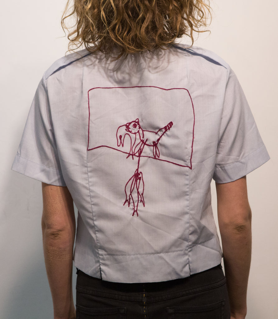 Women's USA Navy Wave blouse in blue: fish eat fish and cat fishing - pskaufmanfootwear