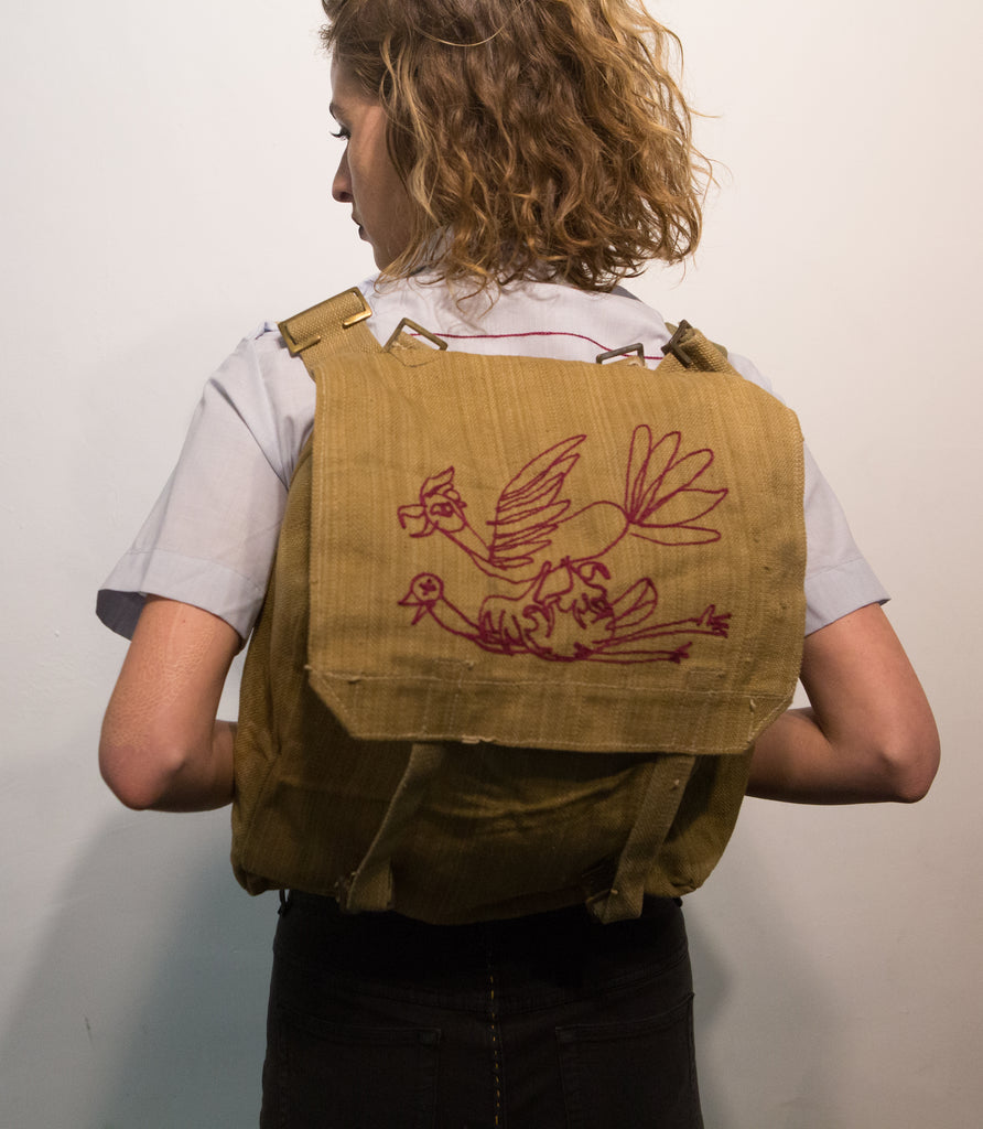 British canvas backpack: attack birds - pskaufmanfootwear