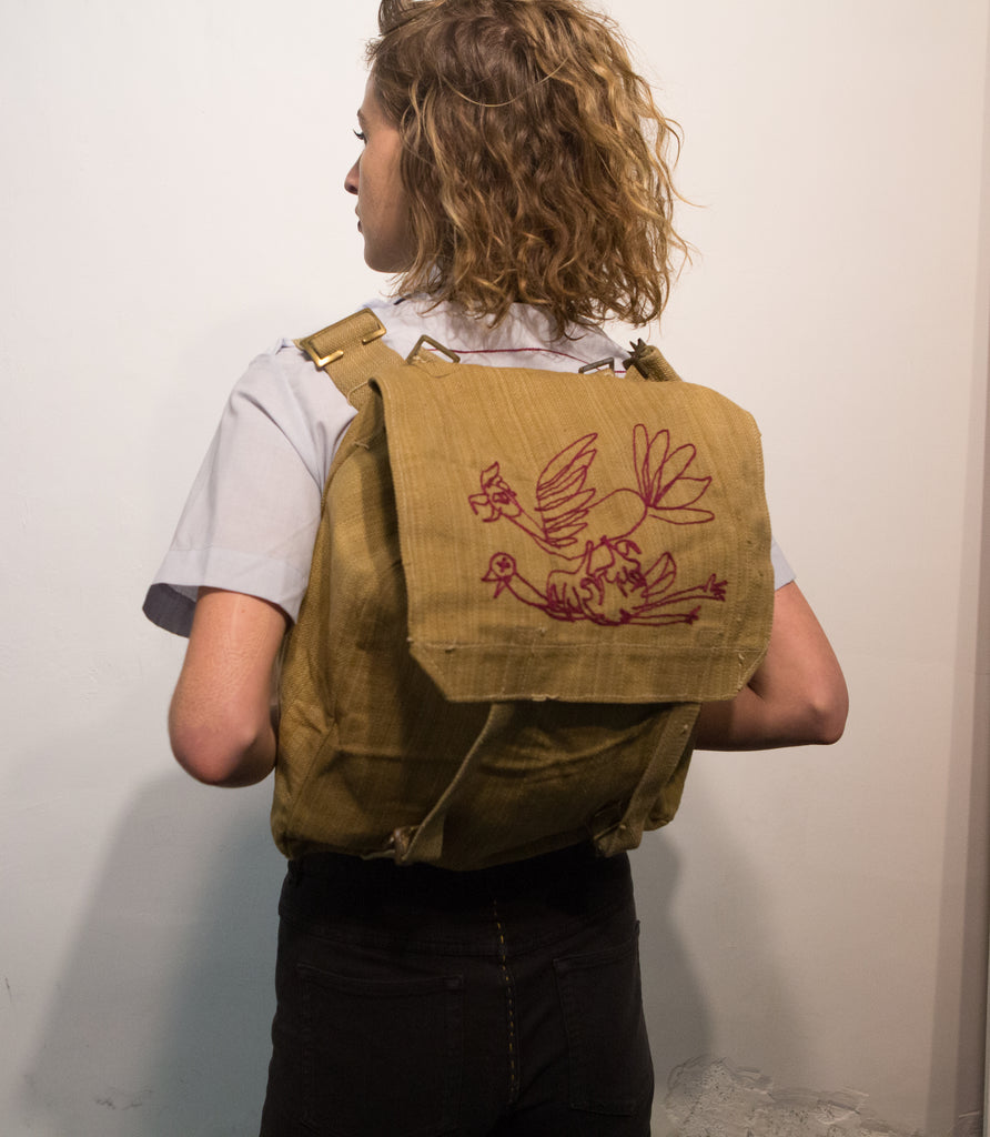 British canvas backpack: attack birds - pskaufmanfootwear