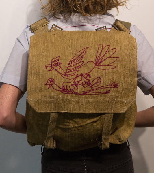 British canvas backpack: attack birds - pskaufmanfootwear