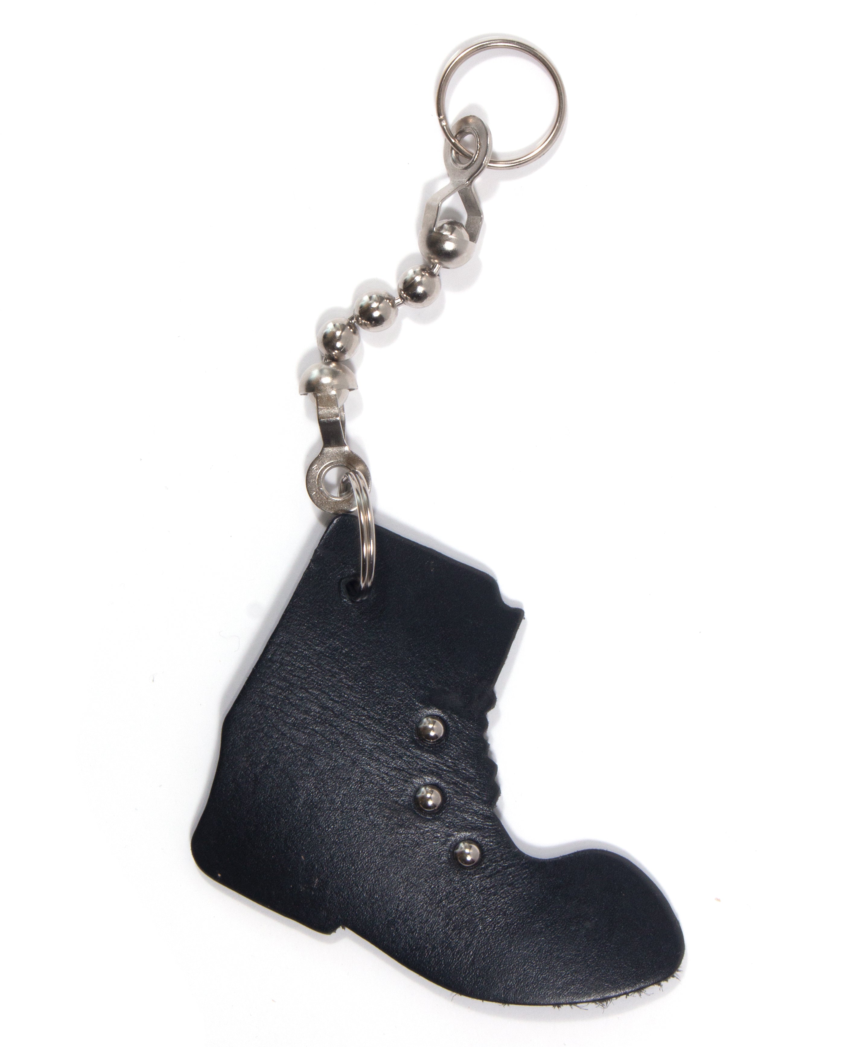 pskaufmanfootwear Black Leather Logo Ball Chain Keyring