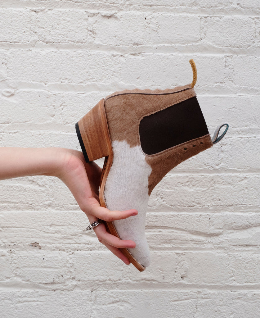 No.1001 FREEWAY chelsea boot Multi Tan + White Fur WOMEN