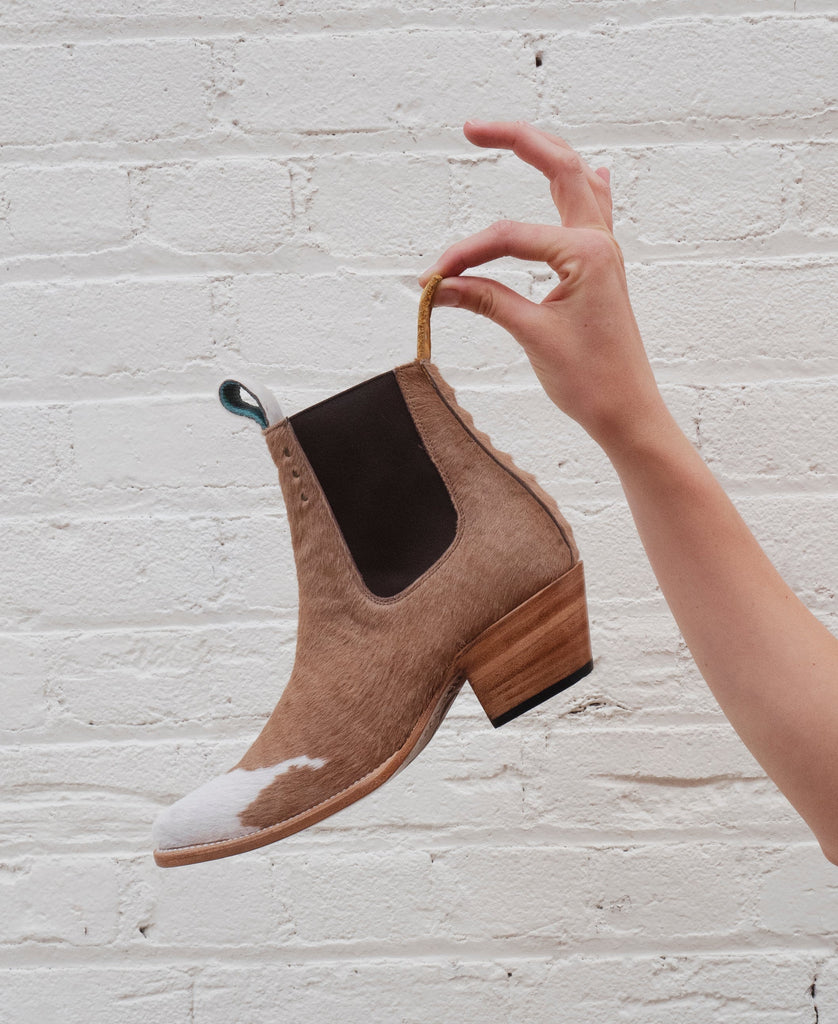 No.1001 FREEWAY chelsea boot Multi Tan + White Fur MEN