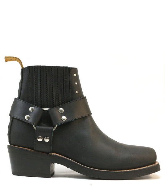 No.2037 OFFROAD ankle harness boot Black Oiled Leather - pskaufmanfootwear
