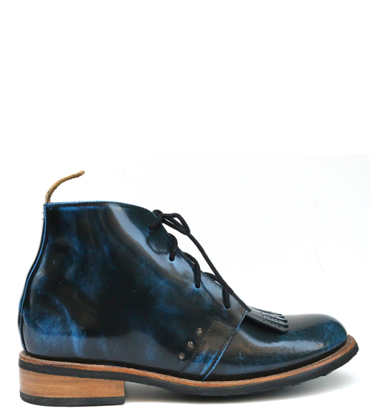 No.1048 RUNWAY chukka boot with kiltie Black blue ruboff - pskaufmanfootwear