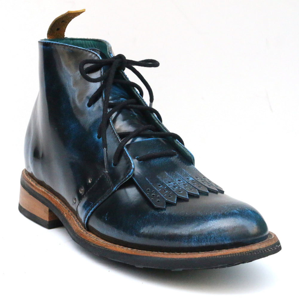 No.1048 RUNWAY chukka boot with kiltie Black blue ruboff - pskaufmanfootwear
