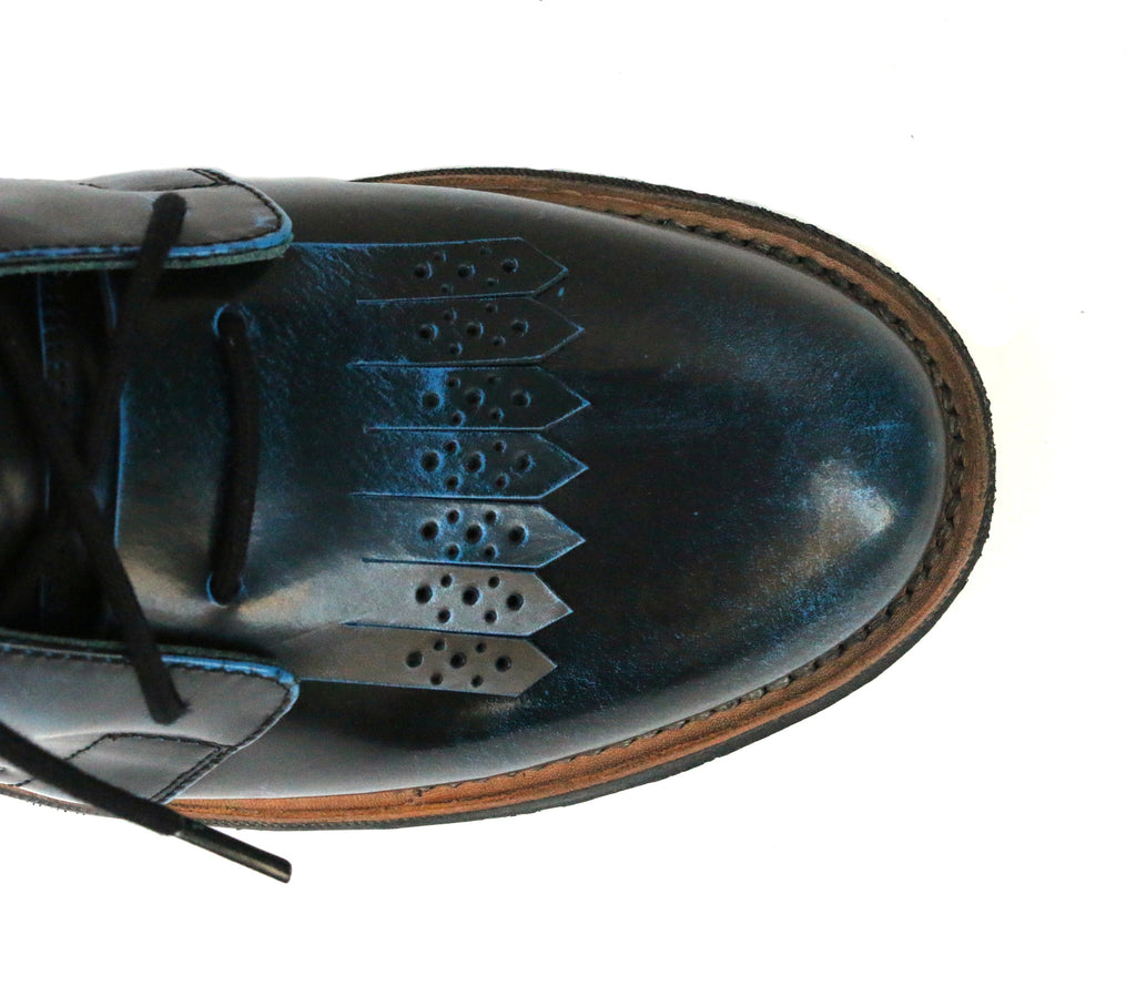 No.1048 RUNWAY chukka boot with kiltie Black blue ruboff - pskaufmanfootwear