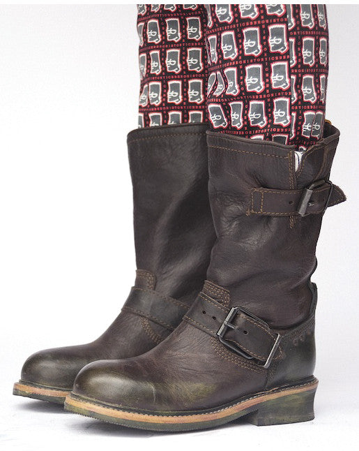 No.0002 INTERSECTION steel toe biker boot Brown - pskaufmanfootwear