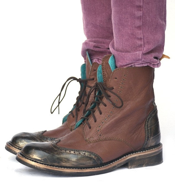No.0008 INTERCHANGE wing tip boot Tan - pskaufmanfootwear