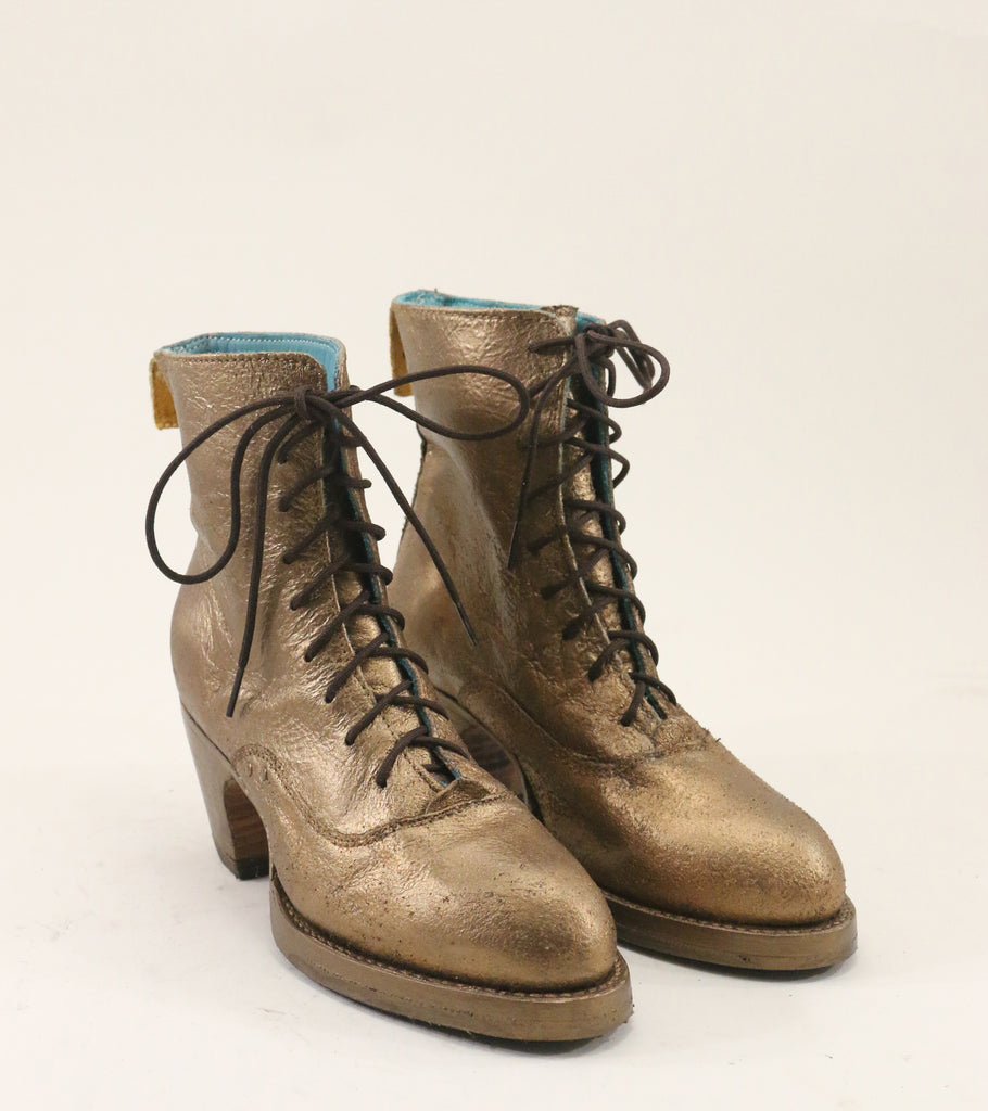 no.0036 crosswalk ankle lace boot bronze hand-painted sz 6 - pskaufmanfootwear