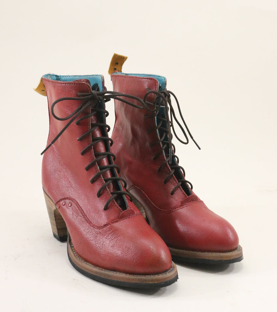 no.0036 crosswalk ankle lace boot red hand-painted sz 7 - pskaufmanfootwear